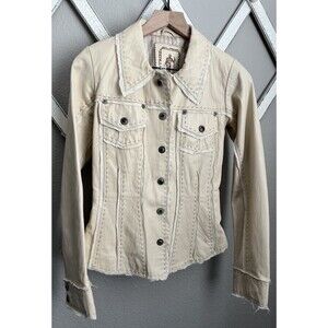 My Tribe Women's S Leather Jacket Stitching Snap Closure - Cream/Ivory